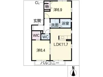 フローラルヒルズB棟(2LDK/2階)の間取り写真