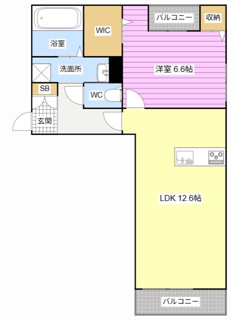 スクエアコート(1LDK/1階)の間取り写真