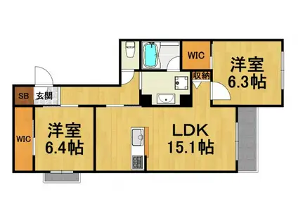 フォレスト香櫨園(2LDK/3階)の間取り写真