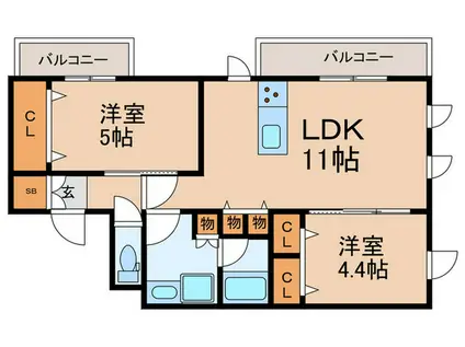 TRANQUILLITE(2LDK/2階)の間取り写真