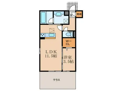 LAZO行橋(1LDK/1階)の間取り写真