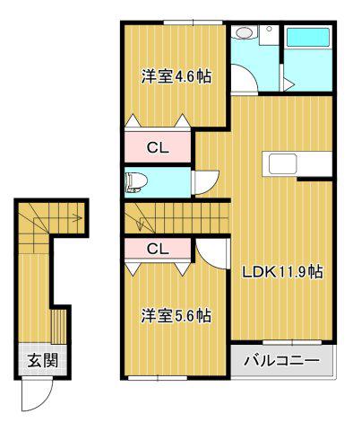 セントロイエル領家(2LDK/2階)の間取り写真