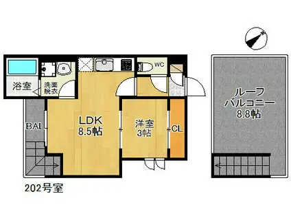 GRANDTIC CUORE(1LDK/2階)の間取り写真