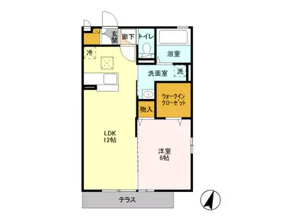 タウンハウスロエアスE(1LDK/2階)の間取り写真