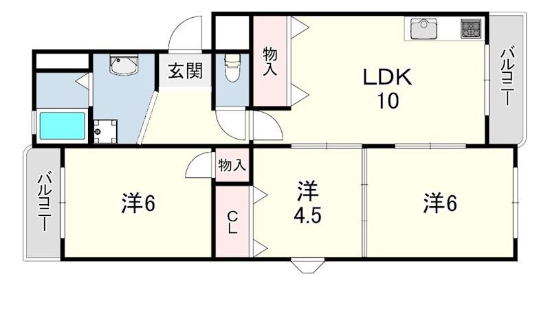 メゾン大津和(3LDK/1階)の間取り写真