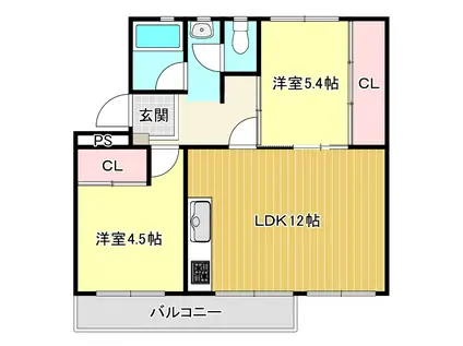 箕面粟生第二(2LDK/4階)の間取り写真