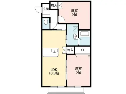 サニーコートOOKAWARA B(2LDK/2階)の間取り写真