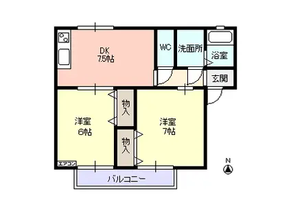 コンフォートフラッツA棟(2DK/1階)の間取り写真