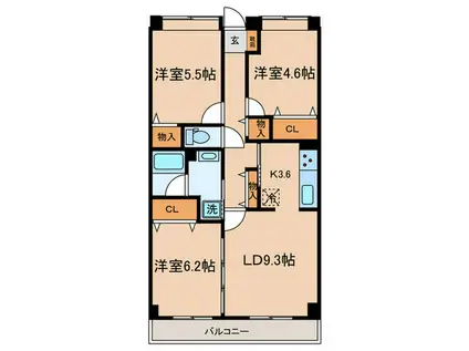 目黒本町マンション(3LDK/4階)の間取り写真