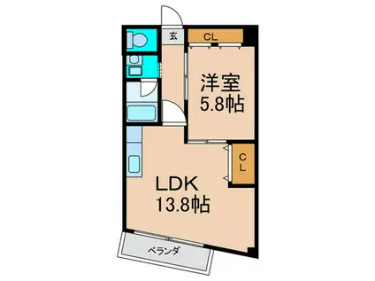 フラット・花(1LDK/1階)の間取り写真