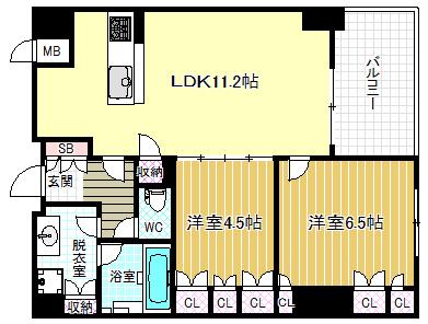 アーデンタワー福島ウエスト(2LDK/4階)の間取り写真
