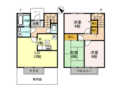 エステリーオD棟(3LDK/1階)の間取り写真