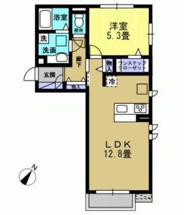 ＪＲ東海道本線 草津駅(滋賀) 徒歩23分 3階建 築13年(1LDK/2階)の間取り写真