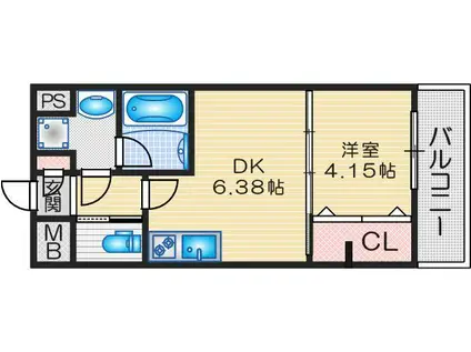 ガレリア南豊中(1DK/1階)の間取り写真