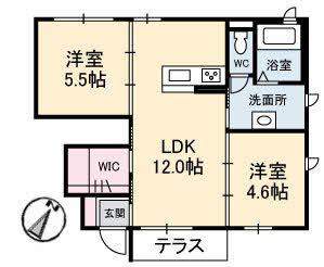 ベッラヴィスタ XB(2LDK/1階)の間取り写真