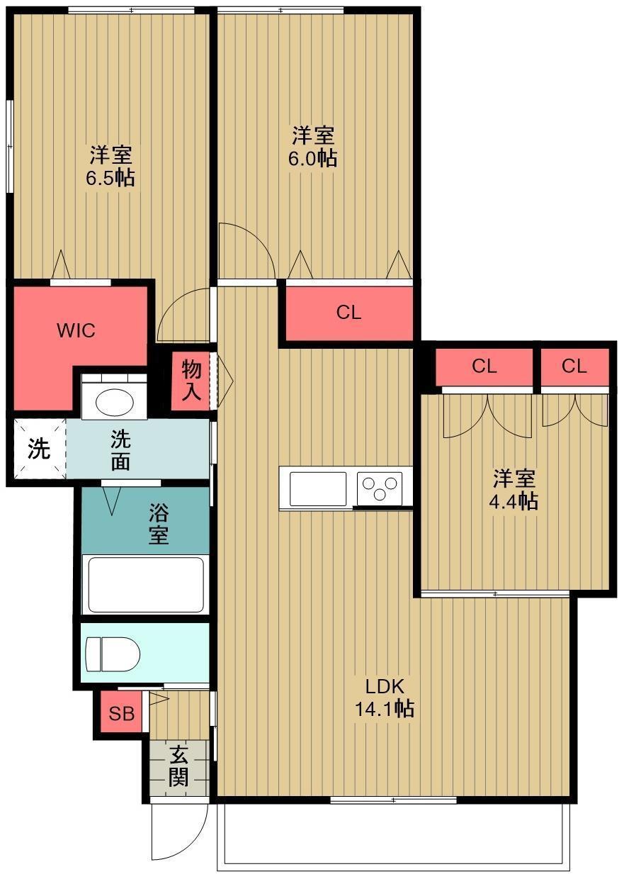 CASA BIANCA西船橋 C棟(3LDK/1階)の間取り写真