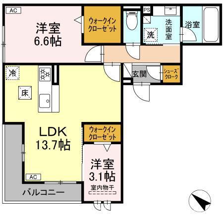 WILLIII(2LDK/1階)の間取り写真