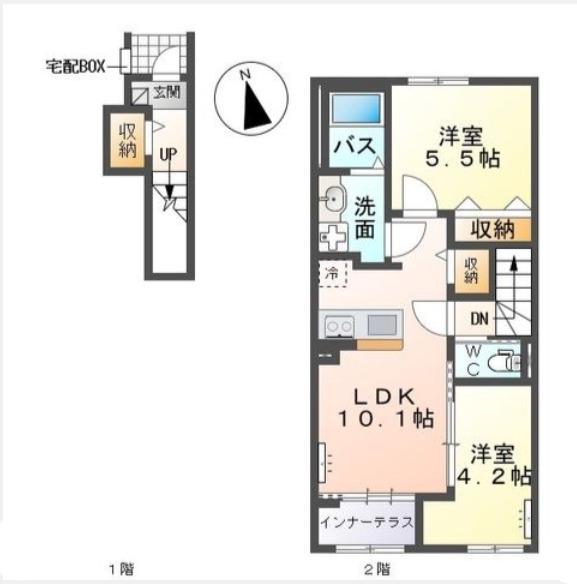 ROUTE 4 TERRACE(2LDK/2階)の間取り写真