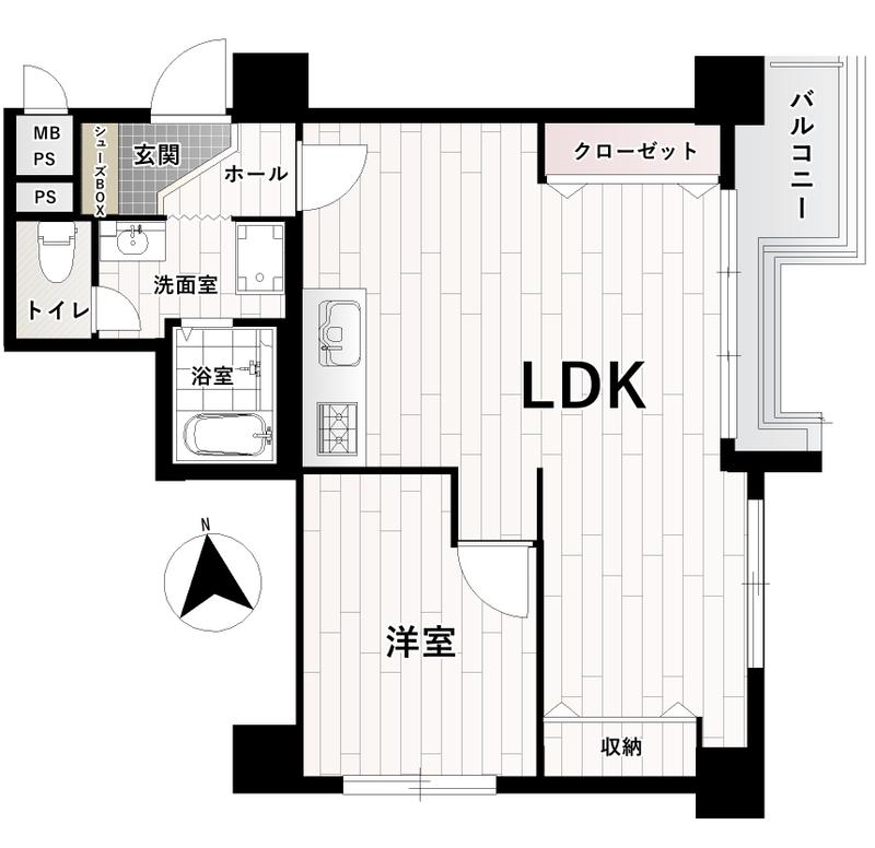 ライオンズマンション東本町第3(1LDK/14階)の間取り写真