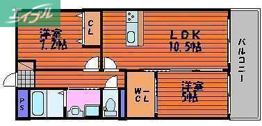 深可ヒュッテ(2LDK/5階)の間取り写真