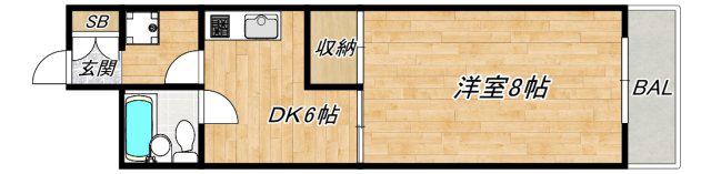 ジオナ松屋町(1DK/4階)の間取り写真