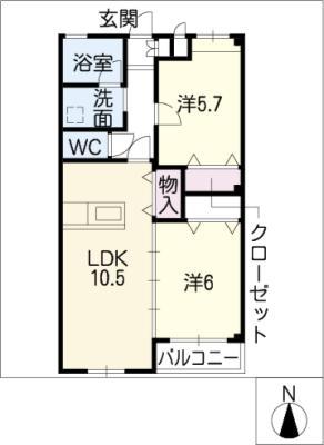 コーポラスIIさわきB(2LDK/1階)の間取り写真