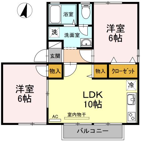 サニークレストA(2LDK/1階)の間取り写真