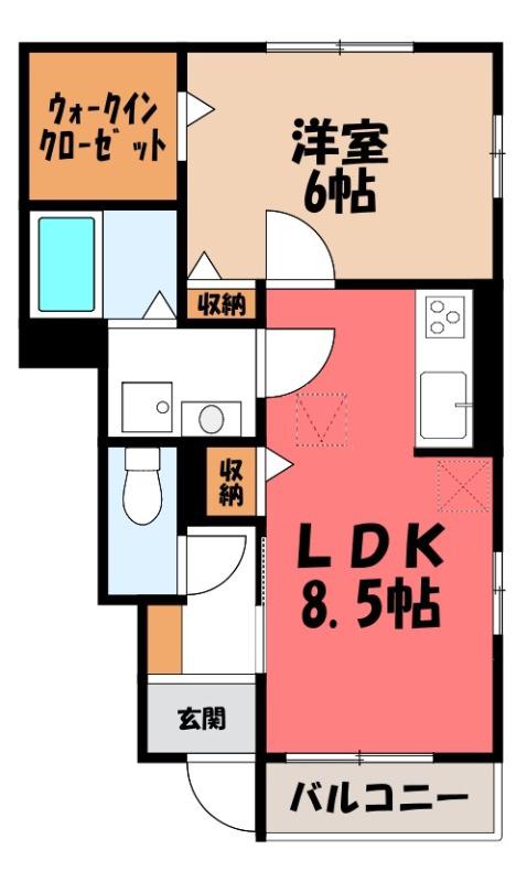 ハッピーネス(1LDK/1階)の間取り写真