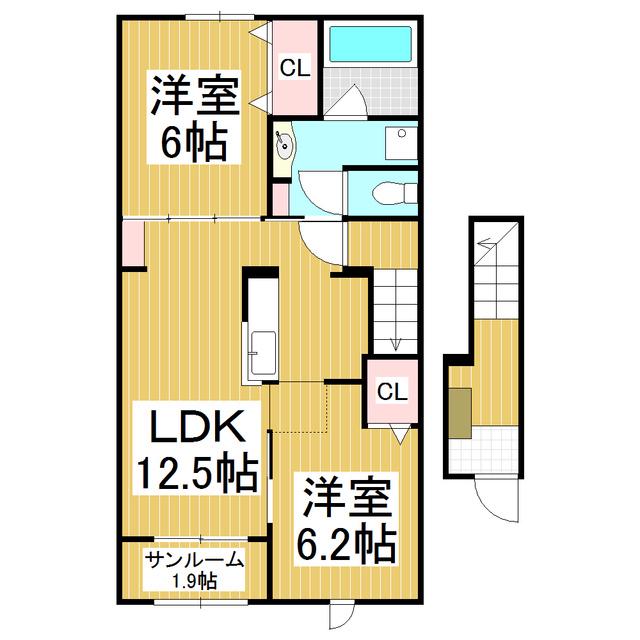 ライツ・カーサA(2LDK/2階)の間取り写真