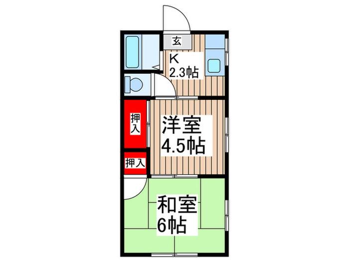 飯倉荘(2K/1階)の間取り写真