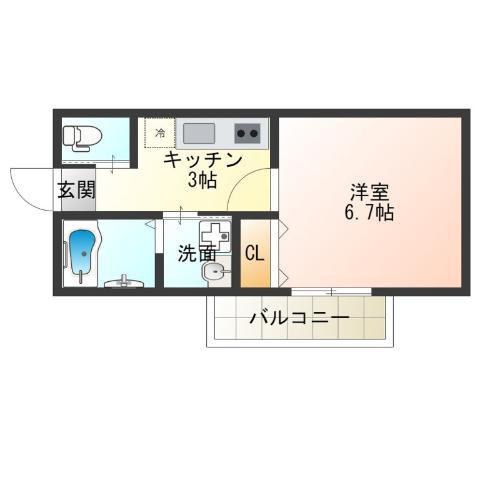 L.FINO岸里ウエスト(1K/4階)の間取り写真