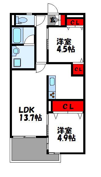 GAIA(2LDK/2階)の間取り写真
