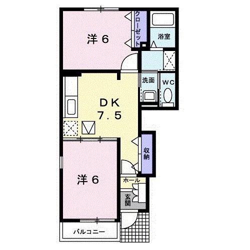 コニファーII番館B(2DK/1階)の間取り写真