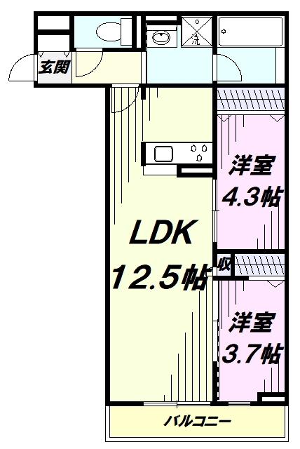 D-RESIDENCE所沢(2LDK/3階)の間取り写真