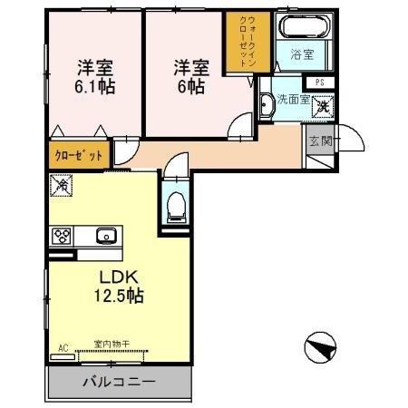 花水木3(2LDK/3階)の間取り写真
