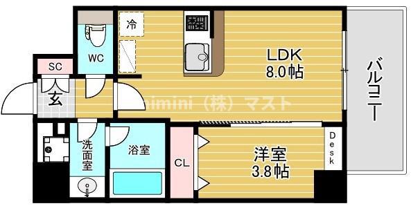 コンフォリア・リヴ桜川ソルテラス(1LDK/11階)の間取り写真