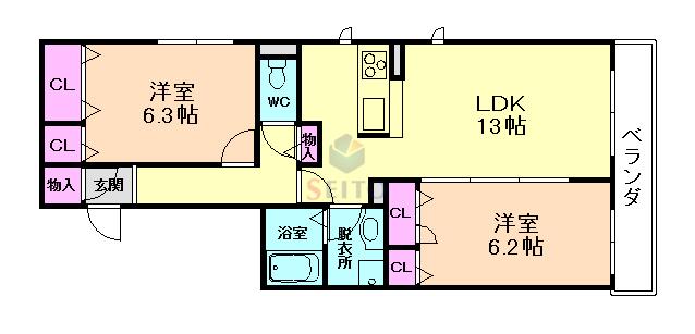 シャーメゾン南桜塚(2LDK/2階)の間取り写真