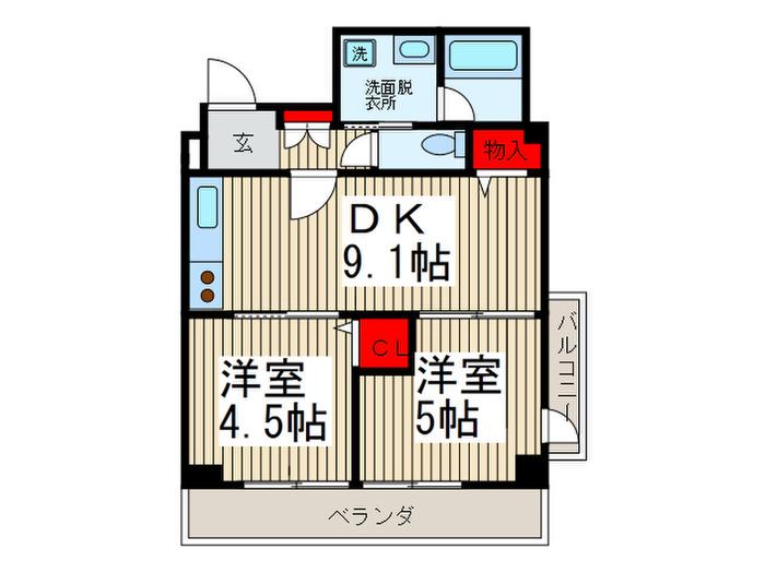 オーベルジュ並木(2DK/6階)の間取り写真