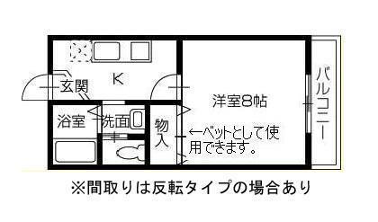 三恵マンション A棟(1K/2階)の間取り写真