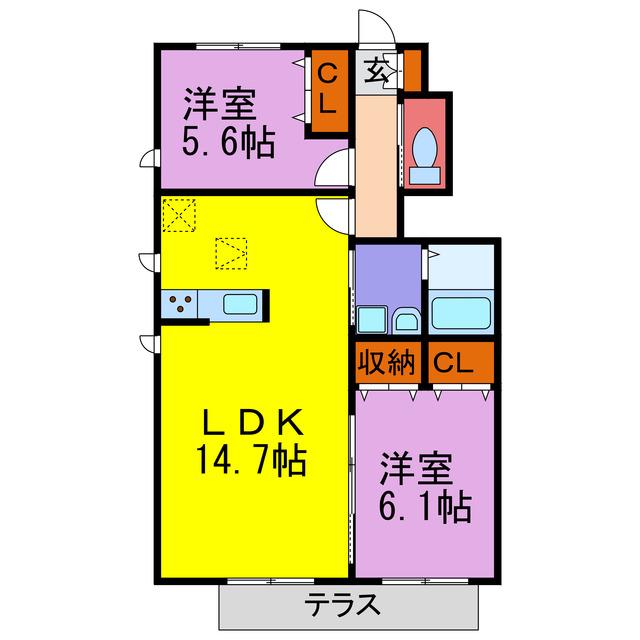 メゾン福渡(2LDK/1階)の間取り写真