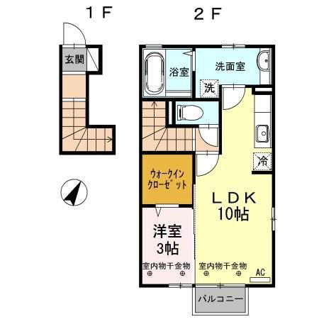 D-ROOM新庄(1LDK/2階)の間取り写真