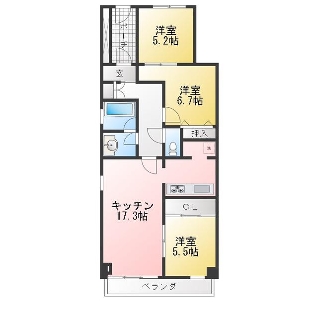 ビューヒルズバームハイツ新横浜壱番館(3LDK/7階)の間取り写真