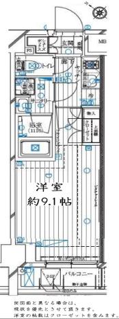 REGALIZ月島BAYSIDE COURT(1K/4階)の間取り写真
