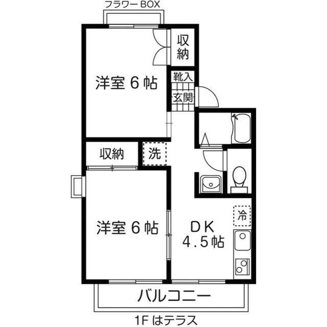 シャルム飛鳥(2K/1階)の間取り写真