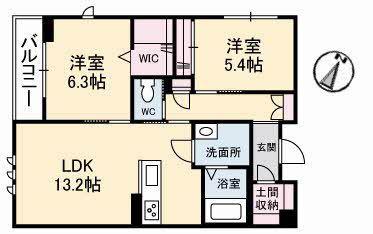 シャエム(2LDK/2階)の間取り写真