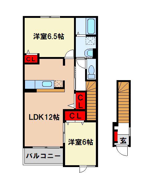ヴィラ大保弐番館(2LDK/2階)の間取り写真