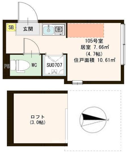 クレシア下高井戸(ワンルーム/2階)の間取り写真