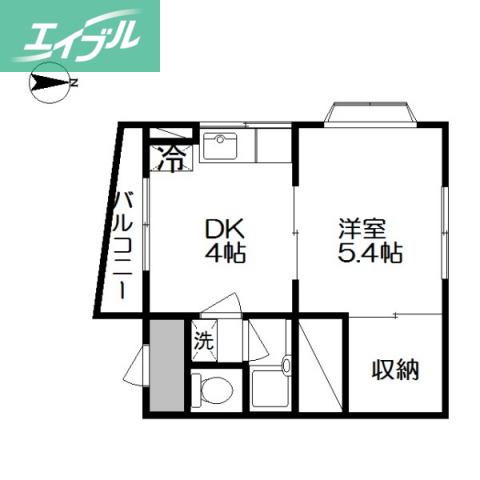 サンロード津高(1DK/3階)の間取り写真