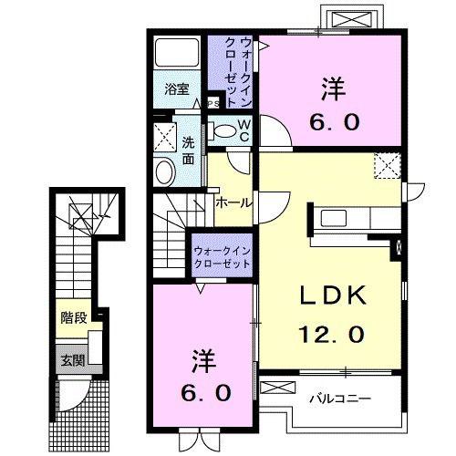 カーサ・モデルノ(2LDK/2階)の間取り写真