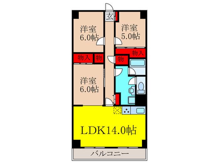 阪急池田伏尾台マンション(3LDK/3階)の間取り写真